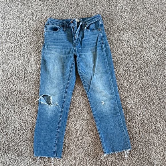 Madewell Denim - Madewell Medium Blue Distressed Straight-Leg Jeans